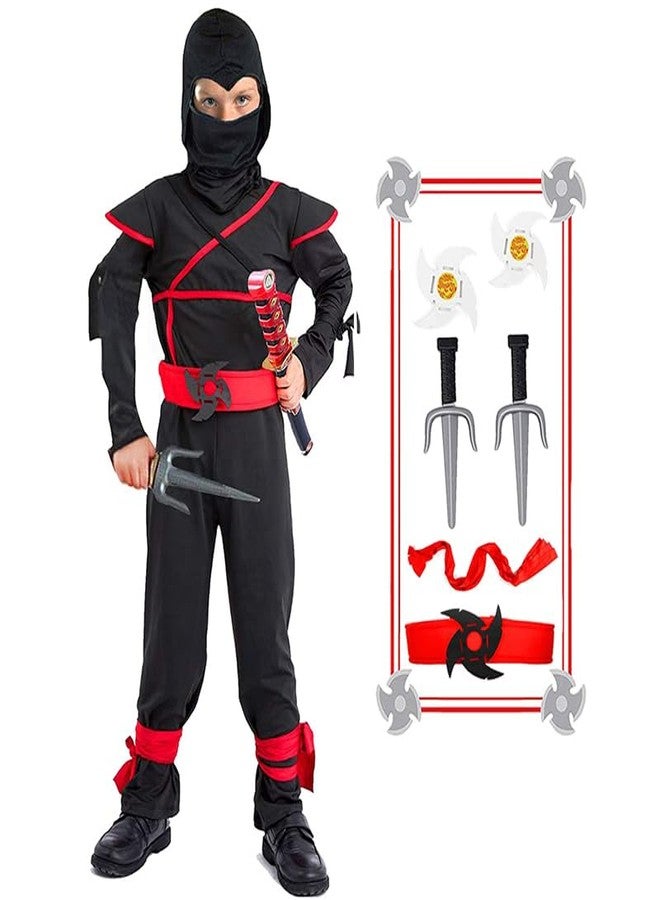 SATKULL Kids Ninja Costumes with Halloween Ninja Accessories Boys Dress up Best Gifts(kids-M-6/7T Black) - Image 1
